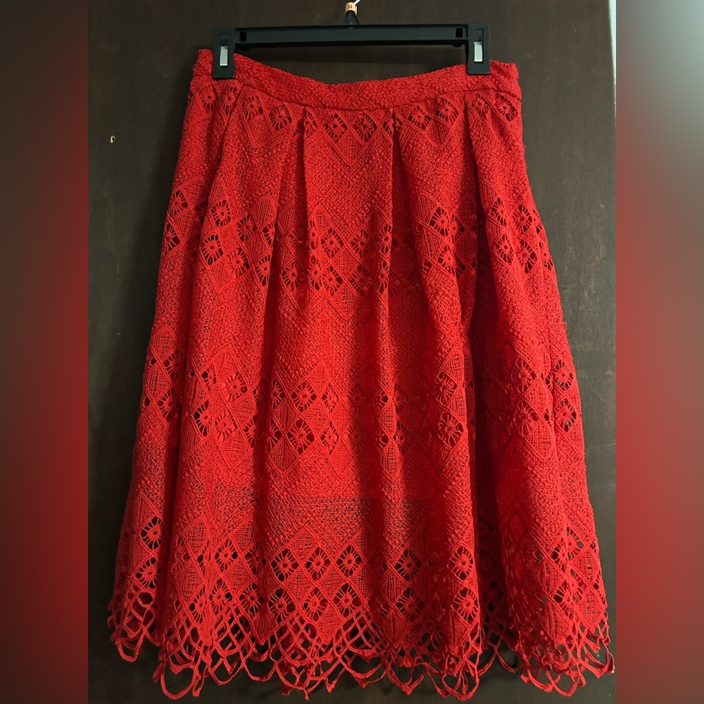 Esley Vibrant Red A-Line Lace Skirt